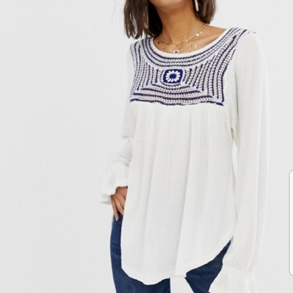 Free People Tops - Free People Soul Mate Embroidered Thermal Pullover
